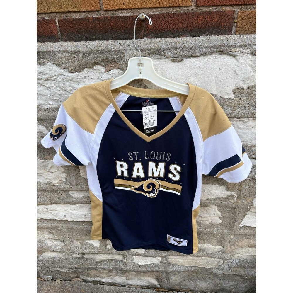 Majestic Fan Fashion Navy White Gold St. Louis Rams T-Shirt Women's Size M